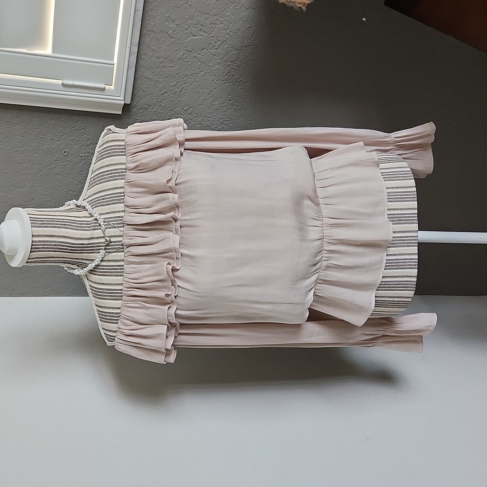 Satin champagne ruffle off shoulder blouse s